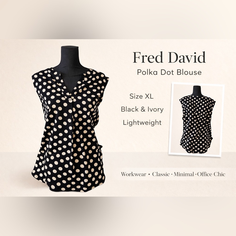 Polka Dot Blouse XL Black & Ivory Sleeveless